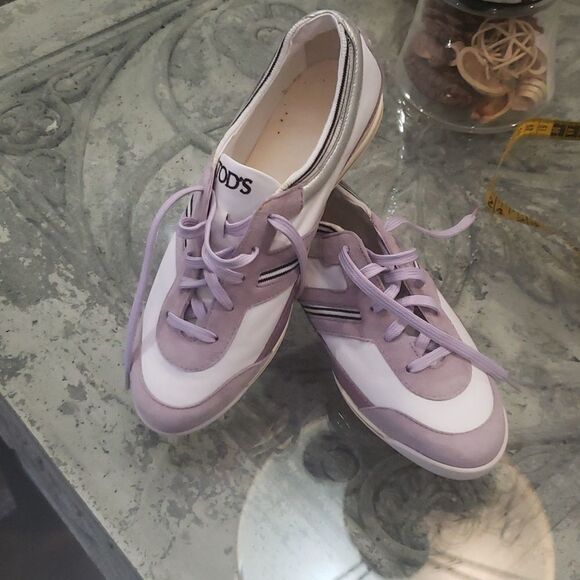 TOD'S purple/Silver suede and leather low top sneakers size 36 - Picture 1 of 10